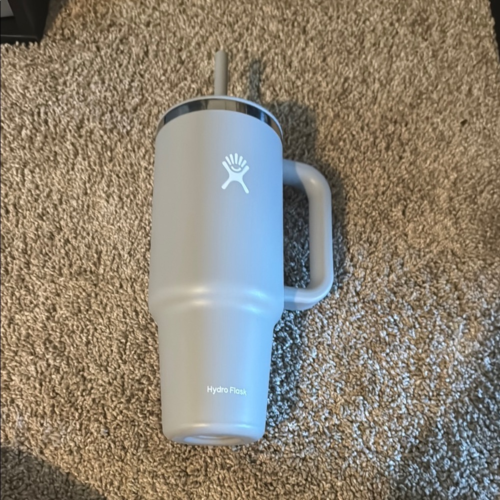Hydro Flask Silver Tumbler with Handle and Straw